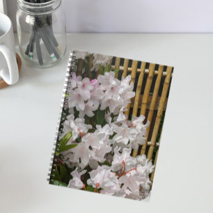 Vit Rhododendron Blooms och Bamboo Fence Blommigt Anteckningsbok