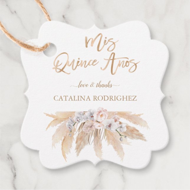 Vit,  Ro Pampas Grass Quinceañera Gåvor Etiketter (Framsida)