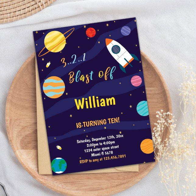 Vit Rocket Rymden födelsedag Inbjudningar (White Rocket Outer Space Birthday Invitations)