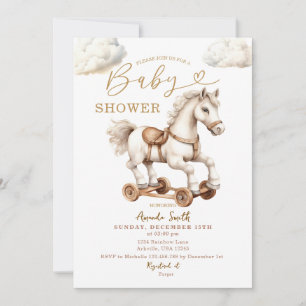 Vit Rocking Horse Gender Neutral Baby Shower Inbjudningar