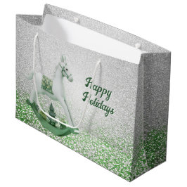 Vit Rocking Horse Grönt Helgdag jul