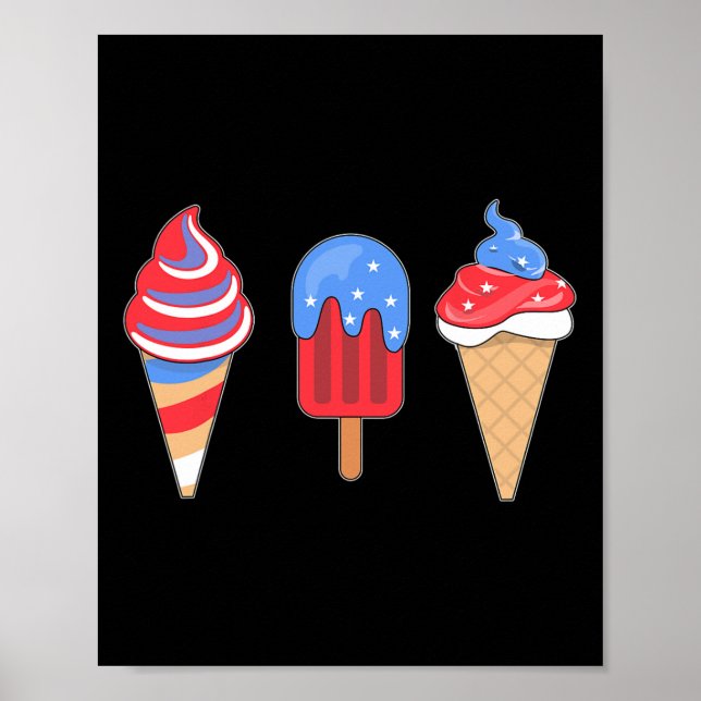Vit Röd Blå Glass Amerikansk Flagga 4:e Juli Poster (Framsidan)