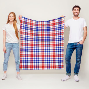 Vit Röd Blå Karo Rutig Design Fleecefilt