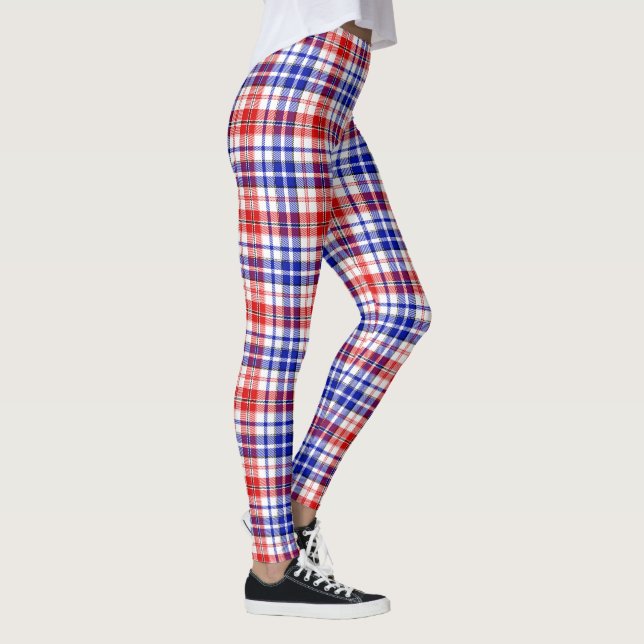 Vit Röd Blå Karo Rutig Design  Leggings (Höger)