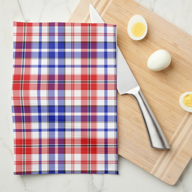 Vit Röd Blå Karo Tartan Design  Kökshandduk (Vikt i Fjärdedel)