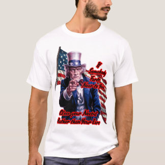 Vit Röd Blå Patriot Farbror Sam på en Vit T Shirt