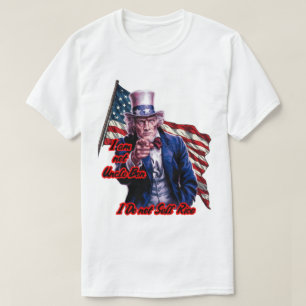 Vit Röd Blå Patriot Farbror Sam på en Vit T Shirt