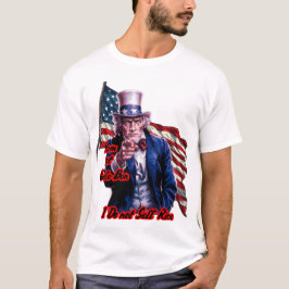 Vit Röd Blå Patriot Farbror Sam på en Vit T Shirt