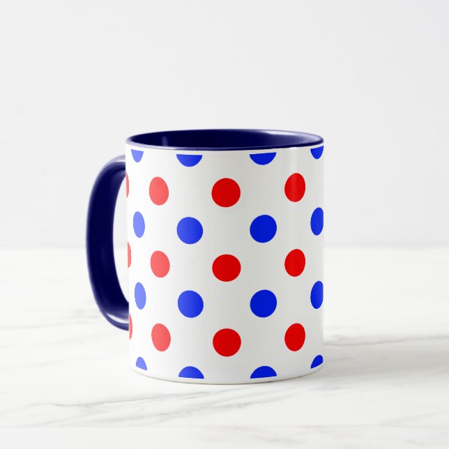 Vit Röd Blå Prickig Design  Mugg (Framsida vänster)