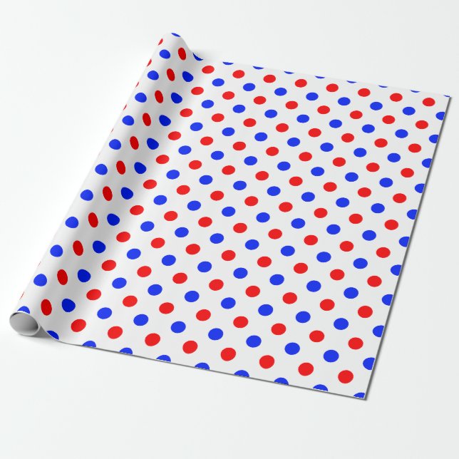 Vit Röd Blå Prickig Design  Presentpapper (Utrullad)
