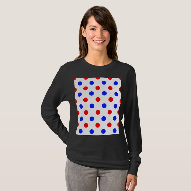 Vit Röd Blå Prickig Design  T Shirt (Hel framsida)