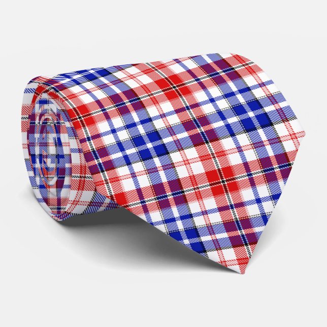 Vit Röd Blå Rutig Tartan Design  Slips (Rullad)