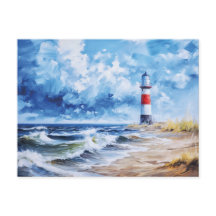 Vit röd fyr vid Östersjöns kust. Konst