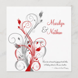 Vit, röd, Grått Blommigt bröllopsinbjudan Inbjudningar
