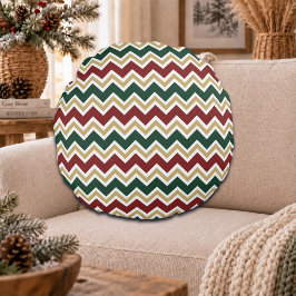 Vit Röd Grön Beige Chevron Mönster Rund Kudde