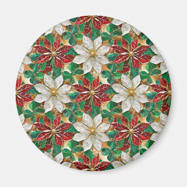 Vit Röd Grön Julstjärna Guld Magnet (Framsidan)