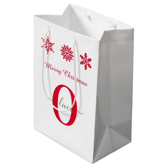 Vit Röd Grön Monogram Skrift God Jul (Baksidan Vinklad)