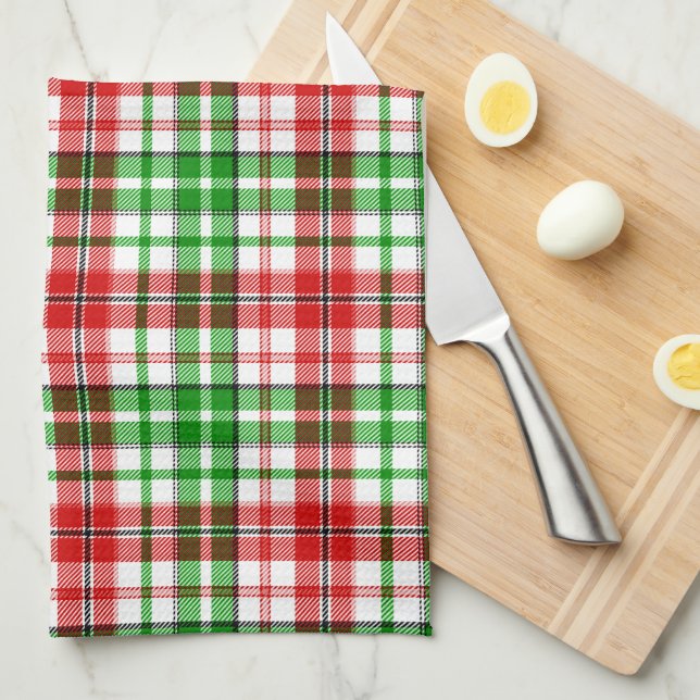 Vit Röd Grön Plaid Tartan Design  Kökshandduk (Vikt i Fjärdedel)