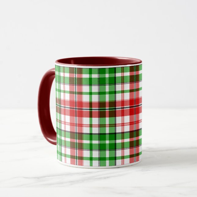 Vit Röd Grön Plaid Tartan Design  Mugg (Framsida vänster)