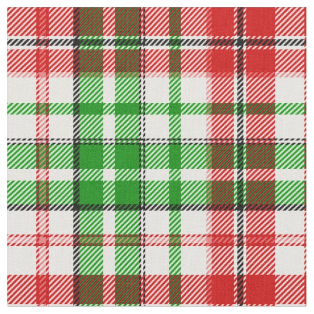 Vit Röd Grön Plaid Tartan Design  Tyg (Närbild)