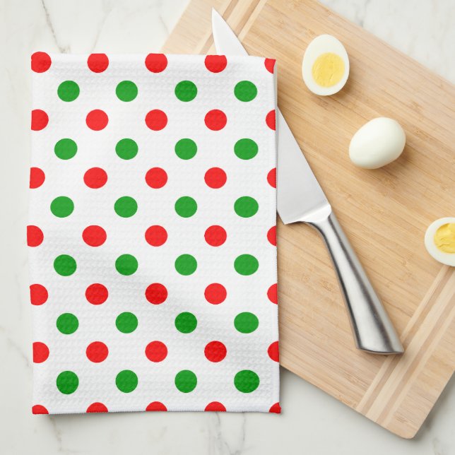Vit Röd Grön Prickig Design  Kökshandduk (Vikt i Fjärdedel)
