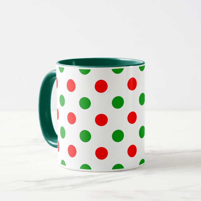 Vit Röd Grön Prickig Design  Mugg (Framsida vänster)