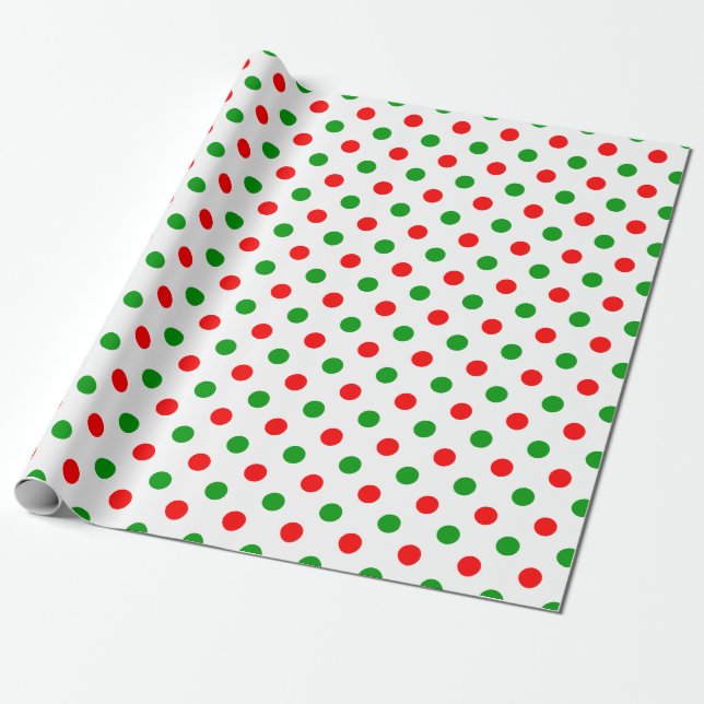 Vit Röd Grön Prickig Design  Presentpapper (Utrullad)