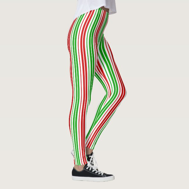 Vit Röd Grön Randigt Mönster   Leggings (Höger)