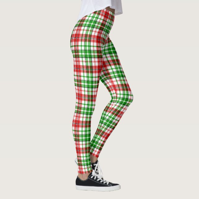 Vit röd grön rutig tartan design  leggings (Höger)