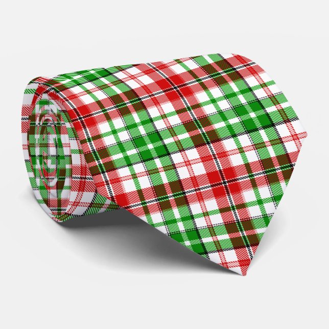 Vit röd grön rutig tartan design  slips (Rullad)
