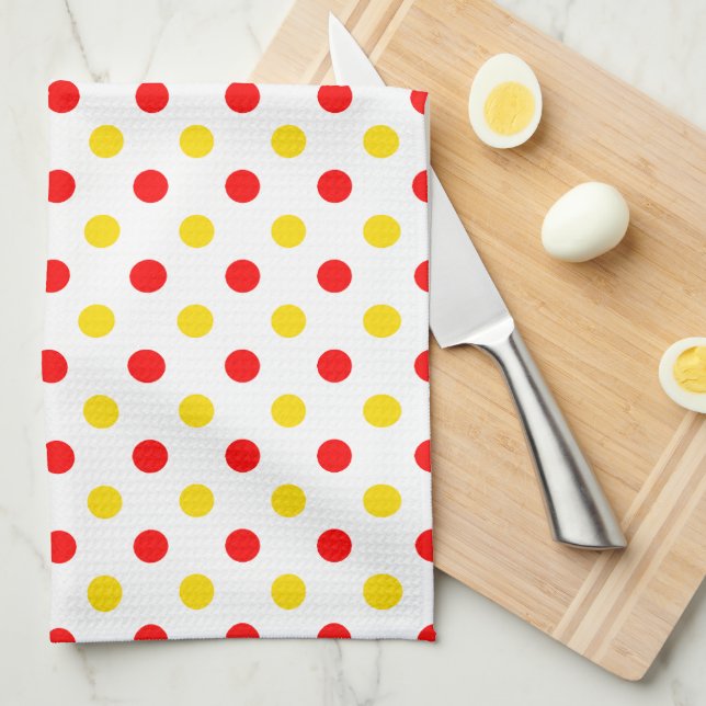 Vit Röd Gul Prickig Design  Kökshandduk (Vikt i Fjärdedel)