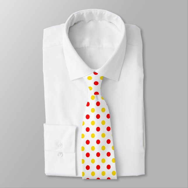 Vit Röd Gul Prickig Design  Slips (Bunden)