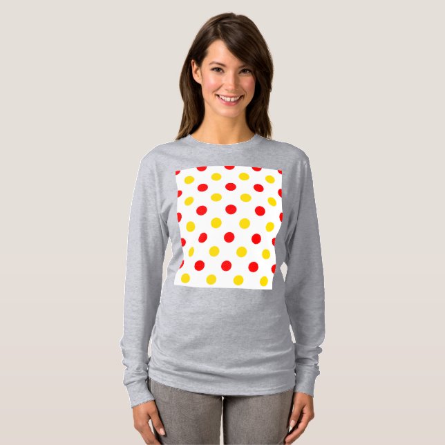 Vit Röd Gul Prickig Design  T Shirt (Hel framsida)