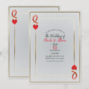 Vit & Röd Guld Hjärtans Dam Elegant Bröllop Inbjudningar