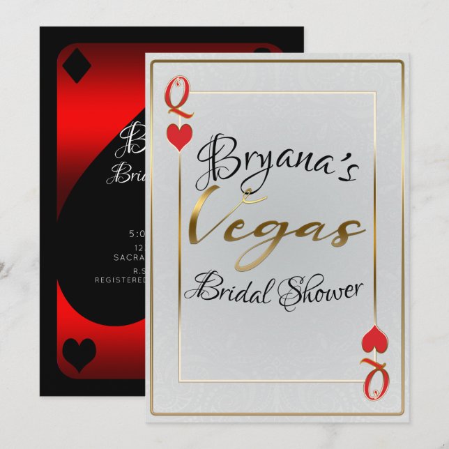 Vit & Röd Hjärtans Drottning Vegas Bröllopsdusch Inbjudningar (Fram/baksida)