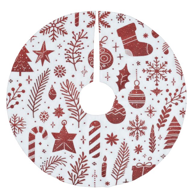 Vit Röd Jul Högtids Trädskört Julgransmatta Borstad Polyester (Framsidan)