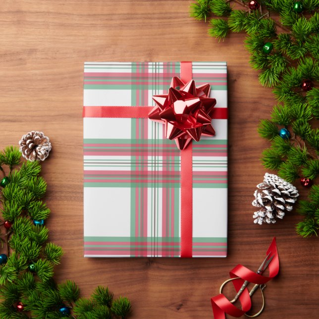 Vit röd julplaid presentpapper (Julgåva)