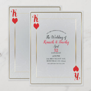 Vit & Röd Kung av Hjärter Kort Elegant Bröllop