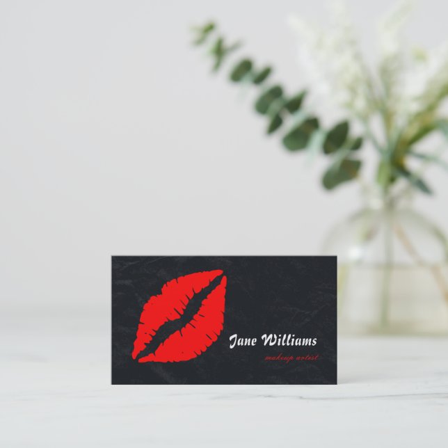 Vit Röd Läpp Makeup Artist Visitkort (Stående Fram)