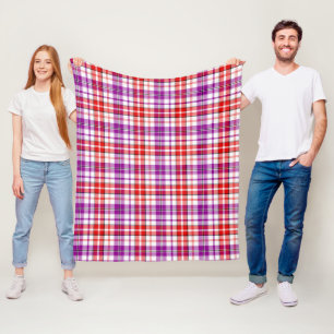 Vit Röd Lila Rutig Tartan Design Fleecefilt