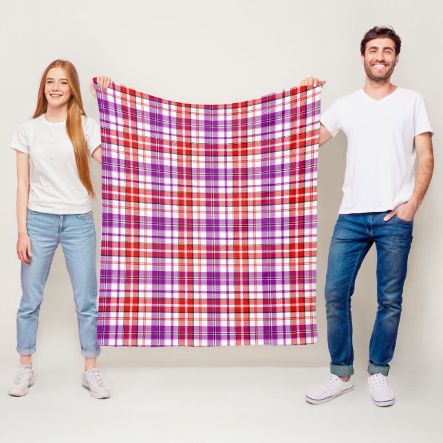Vit Röd Lila Rutig Tartan Design  Fleecefilt (På plats)