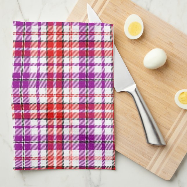 Vit Röd Lila Rutig Tartan Design  Kökshandduk (Vikt i Fjärdedel)