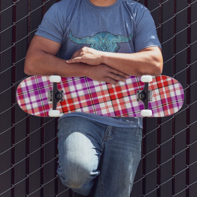 Vit Röd Lila Rutig Tartan Design  Mini Skateboard Bräda 18,5 Cm (Utomhus 3)