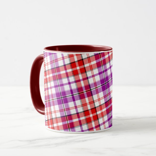 Vit Röd Lila Rutig Tartan Design  Mugg (Framsida vänster)