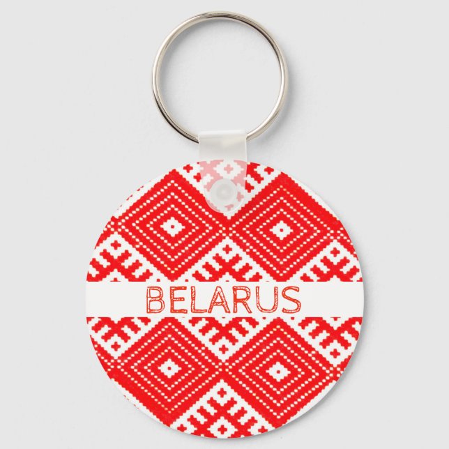Vit-Röd Nyckelring med Folkpattern från Belarus Бе (Framsida)