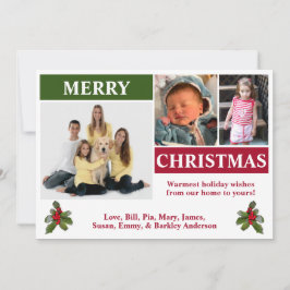 Vit, röd och grön modern julkort med 3 foton