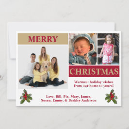 Vit, röd och guld modern julkort med 3 bilder