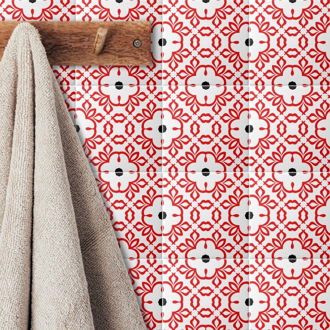 Vit röd och svart geometrisk Mosaic Mönster Kakelplatta (Skapare uppladdad)