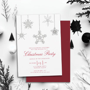 Vit röd Rhinestone Snowflake Sparkles Jul Inbjudningar