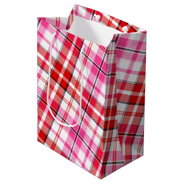 Vit röd rosa rutig Tartan-design  (Framsidan Vinklad)